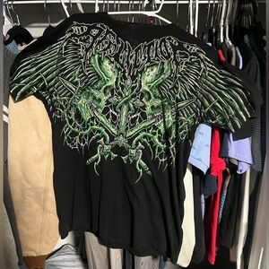 Affliction Black Tee with green design